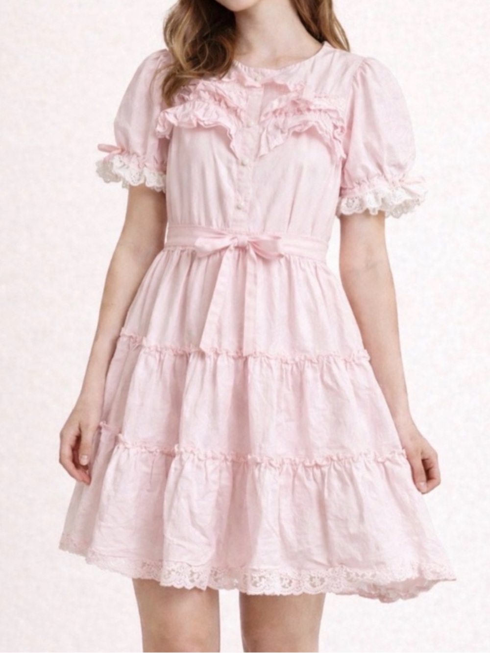 Honey Cinnamon Pink Ruffle women’s Dress FREE Size Kawaii Lolita Cotton(E63)✨